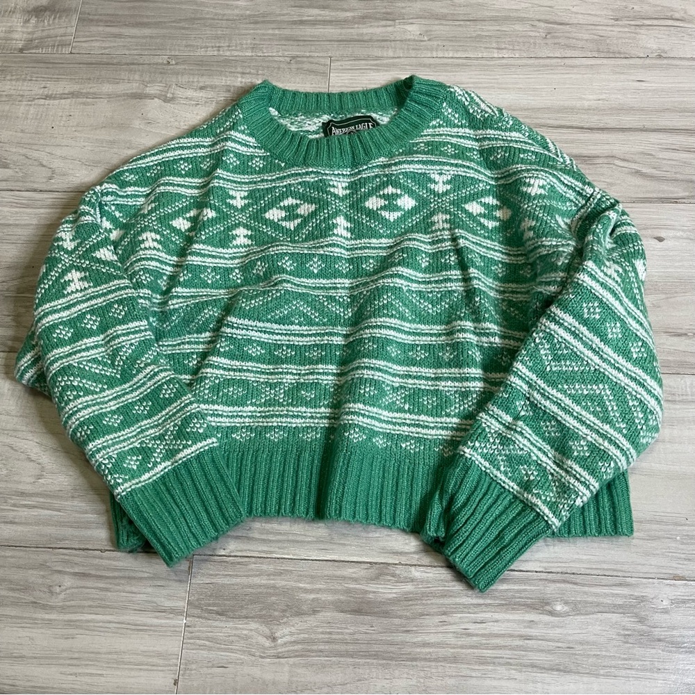 American Eagle Outfitters‎ Green Crew Neck Sweater with Nordic Pattern